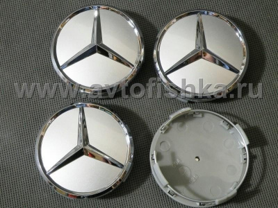 Mercedes, все модели крышки ступиц колеса со звездой, серебристые, комплект 4 шт.